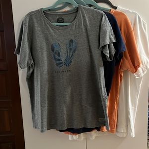 Life is Good 4 Shirt Lot Grey Flip Flops White Guitar Orange Daisy Blue Art XL